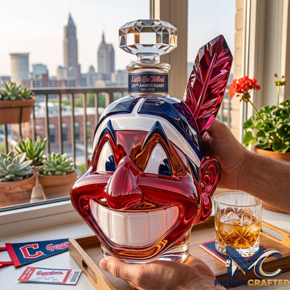 Lets Go Tribe 125th Anniversary Chief Wahoo Whiskey Decanter