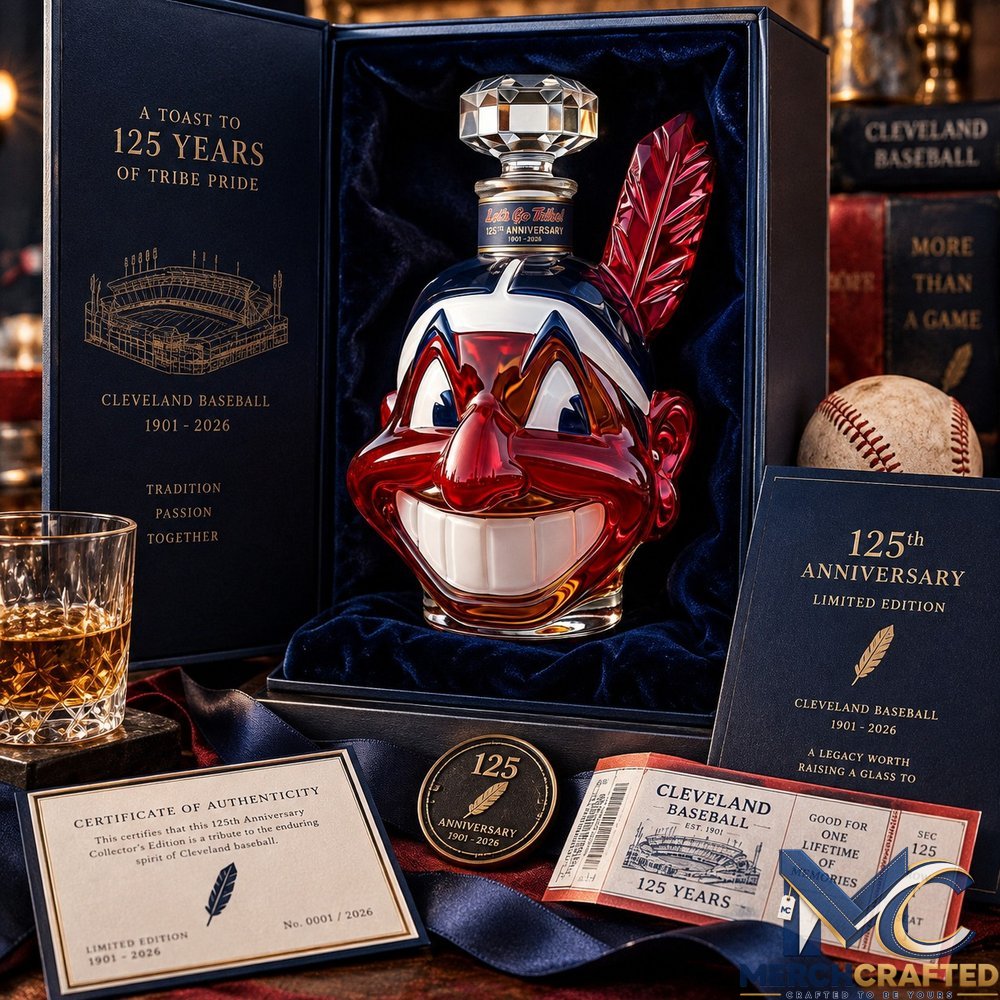 Lets Go Tribe 125th Anniversary Chief Wahoo Whiskey Decanter