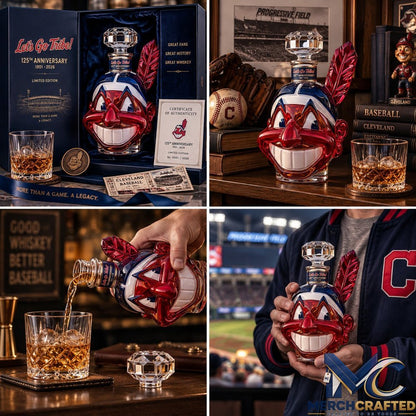 Lets Go Tribe 125th Anniversary Chief Wahoo Whiskey Decanter