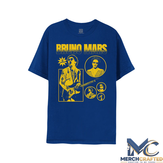 Limited Edition Bruno Mars Concert T-Shirt Blue – Photo Collage Design