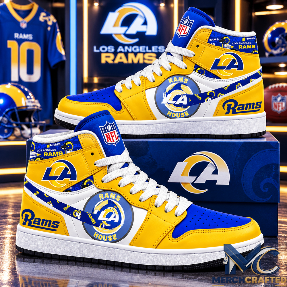Los Angeles Rams Football High Top Sneakers Blue Gold Fan Shoes for Men and Women