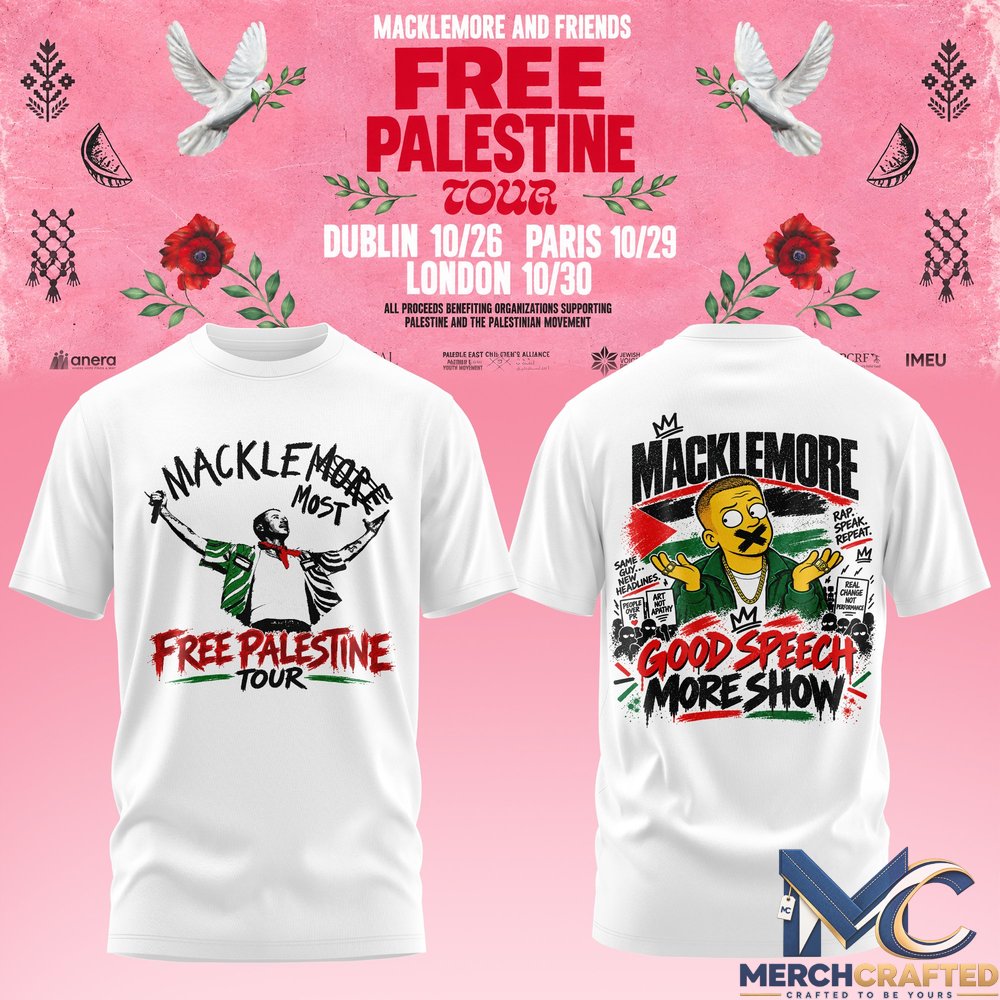 Macklemore and Friends Free Palestine Tour 2026 T-Shirt Concert Merch Tee