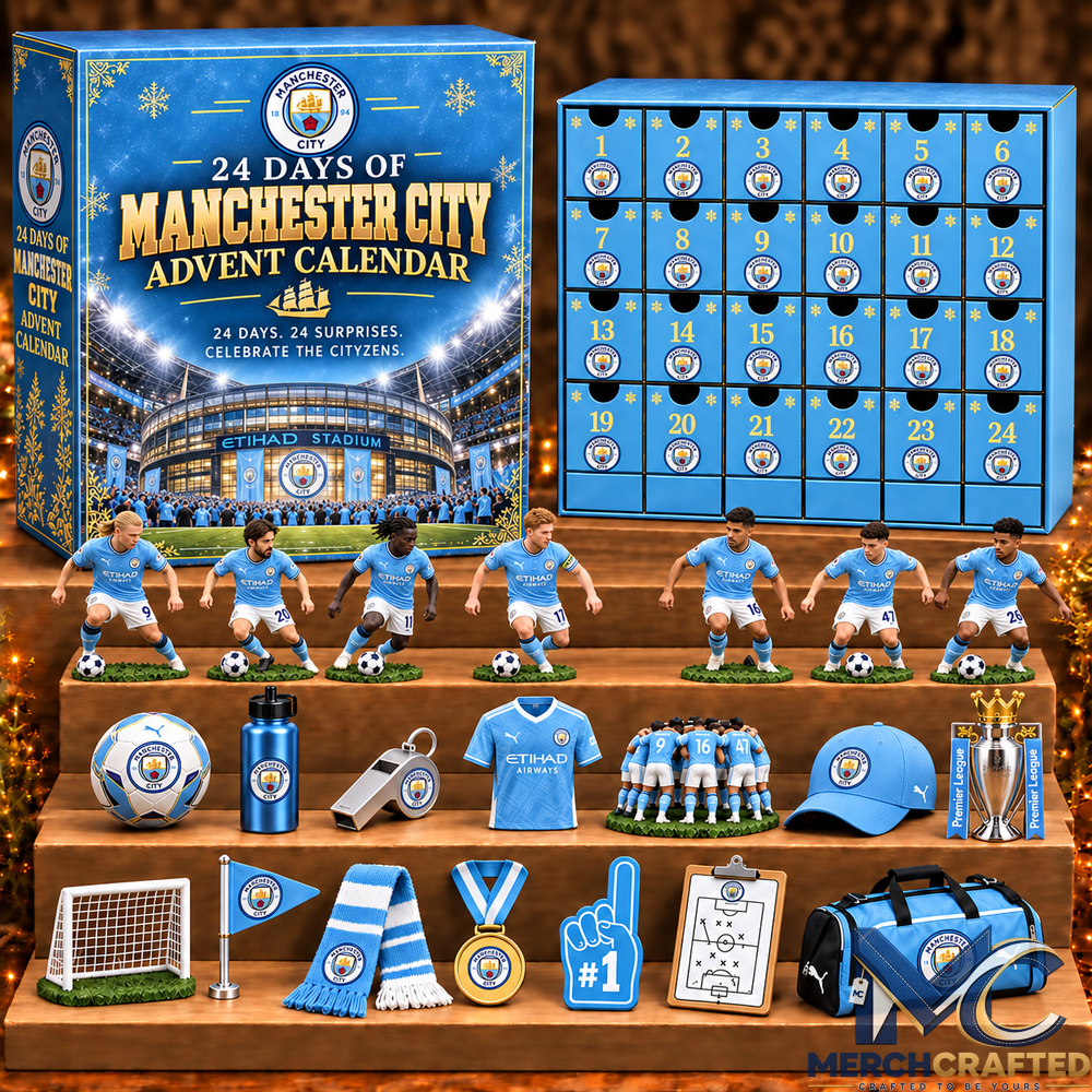 Manchester City FC 24 Day Christmas Advent Calendar Football Player Figures and Fan Collectibles Gift Set