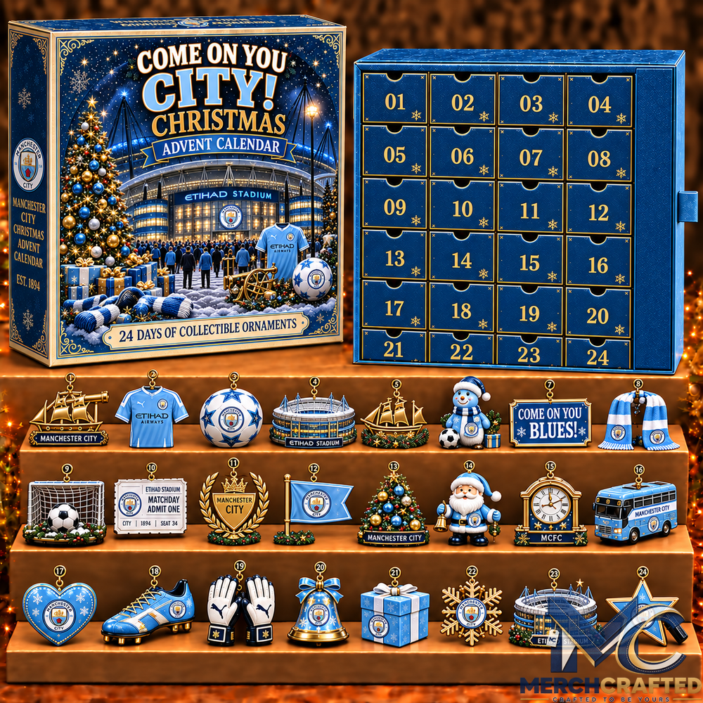 Manchester City FC Christmas Advent Calendar 24 Days Collectible Ornaments Football Fan Gift Set