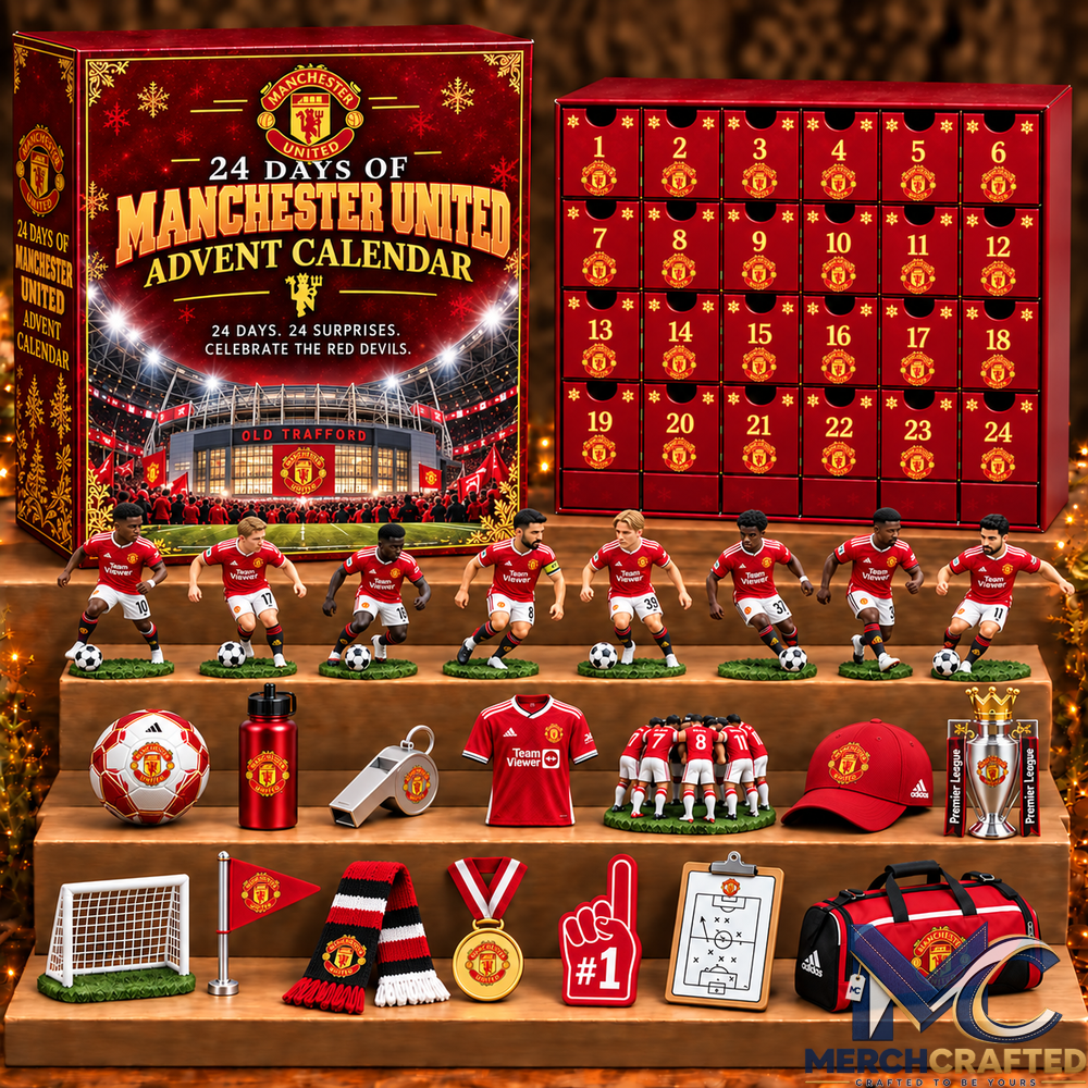 Manchester United FC 24 Day Christmas Advent Calendar Football Player Figures and Fan Collectibles Gift Set