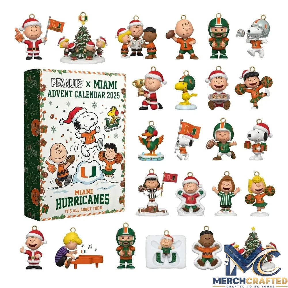Miami Hurricanes Peanuts Snoopy 2025 Christmas Holiday Countdown Advent Calendar