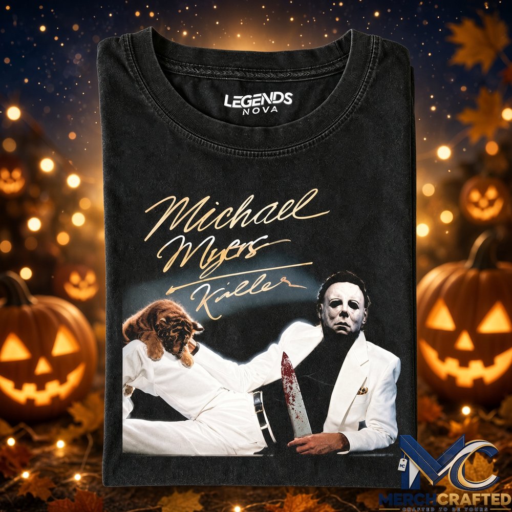 Michael Myers Just a Killer Knife Pose Tee  Funny Horror Graphic Shirt for Halloween Fans