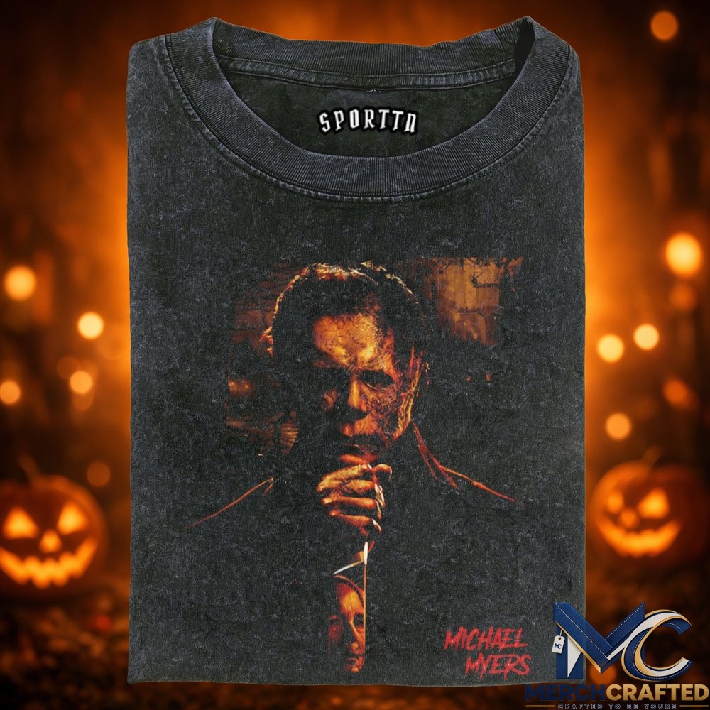 Michael Myers Knife Pose Tee  Horror Graphic Shirt for Halloween Fans