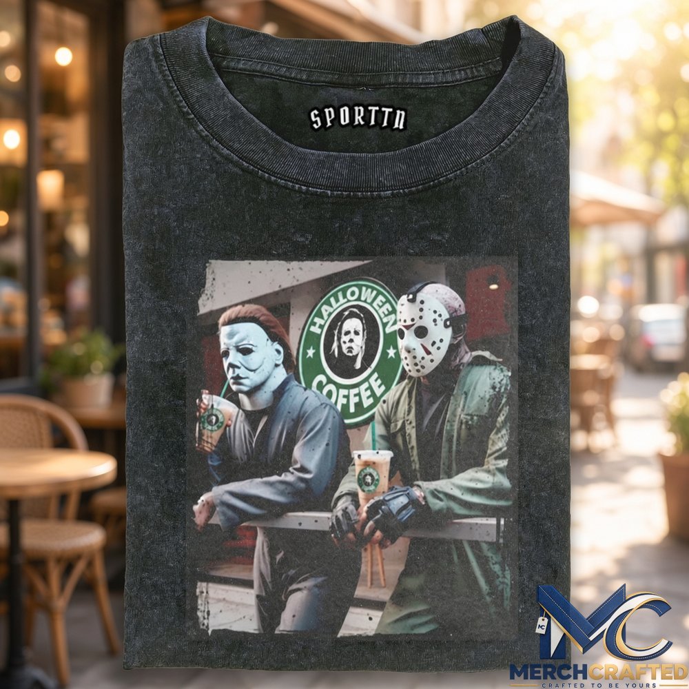 Michael Myers x Jason Coffee Run Tee  Funny Horror Graphic Shirt for Halloween Fans