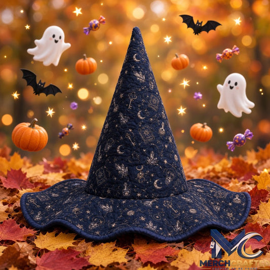 Midnight Blue Celestial Moon Limited Edition Quilted Witch Hat Halloween Costume Hat