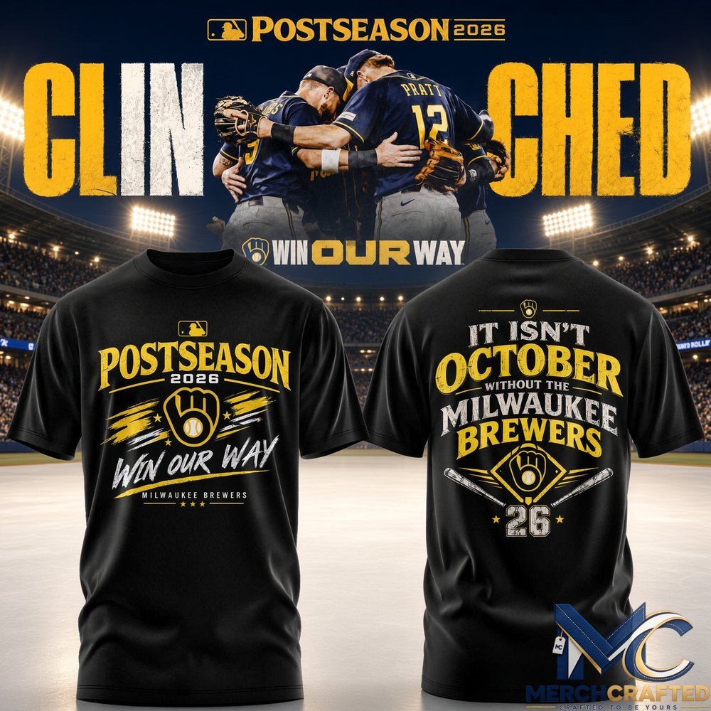 Milwaukee Brewers Postseason 2026 Clinched T-Shirt Win Our Way Black Edition