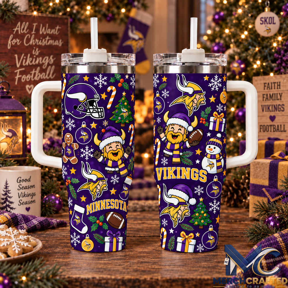Minnesota Vikings Christmas 40oz Tumbler With Handle – Holiday Football Fan Gift