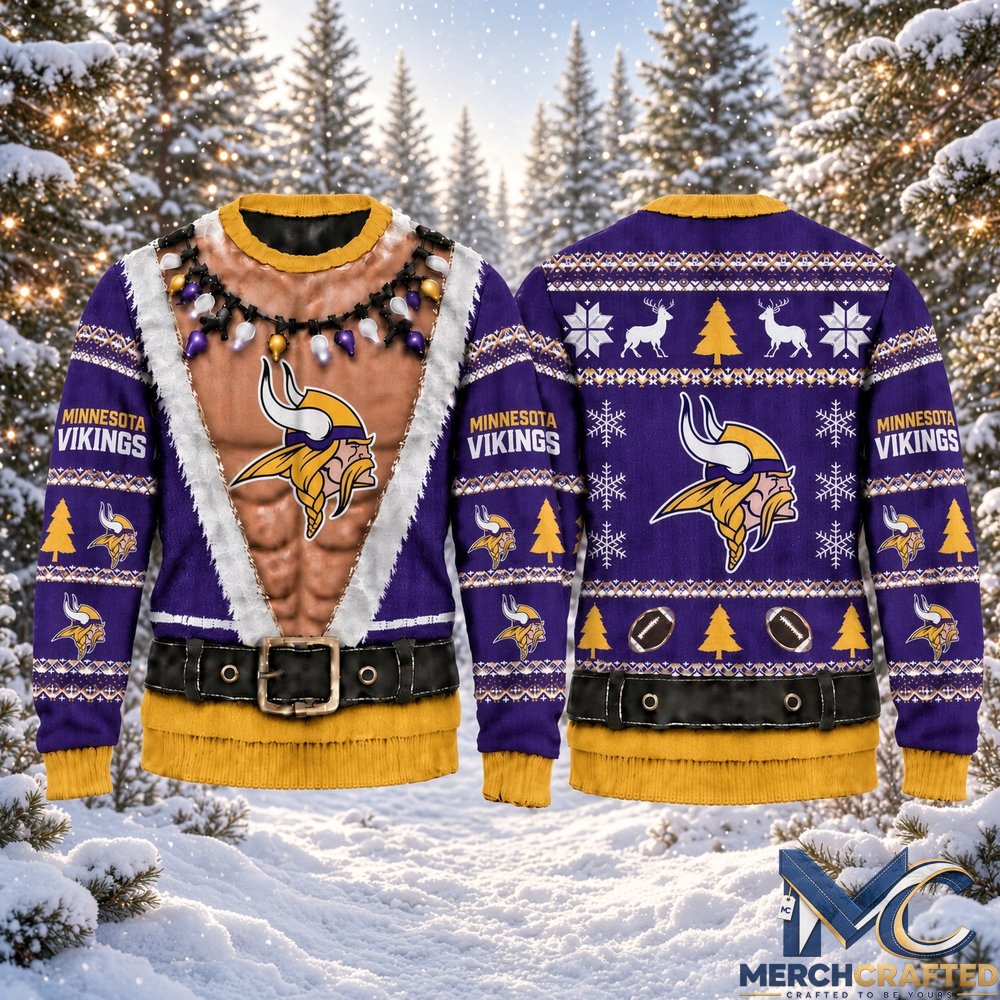 Minnesota Vikings Funny Body 2026 Ugly Christmas Sweater  Football Christmas Graphic Sweater for Vikings Fans