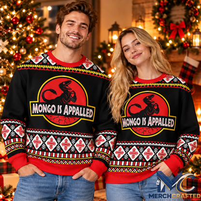 Mongo Is Appalled Dinosaur Ugly Christmas Sweater Funny Holiday Sweater for Men and Women