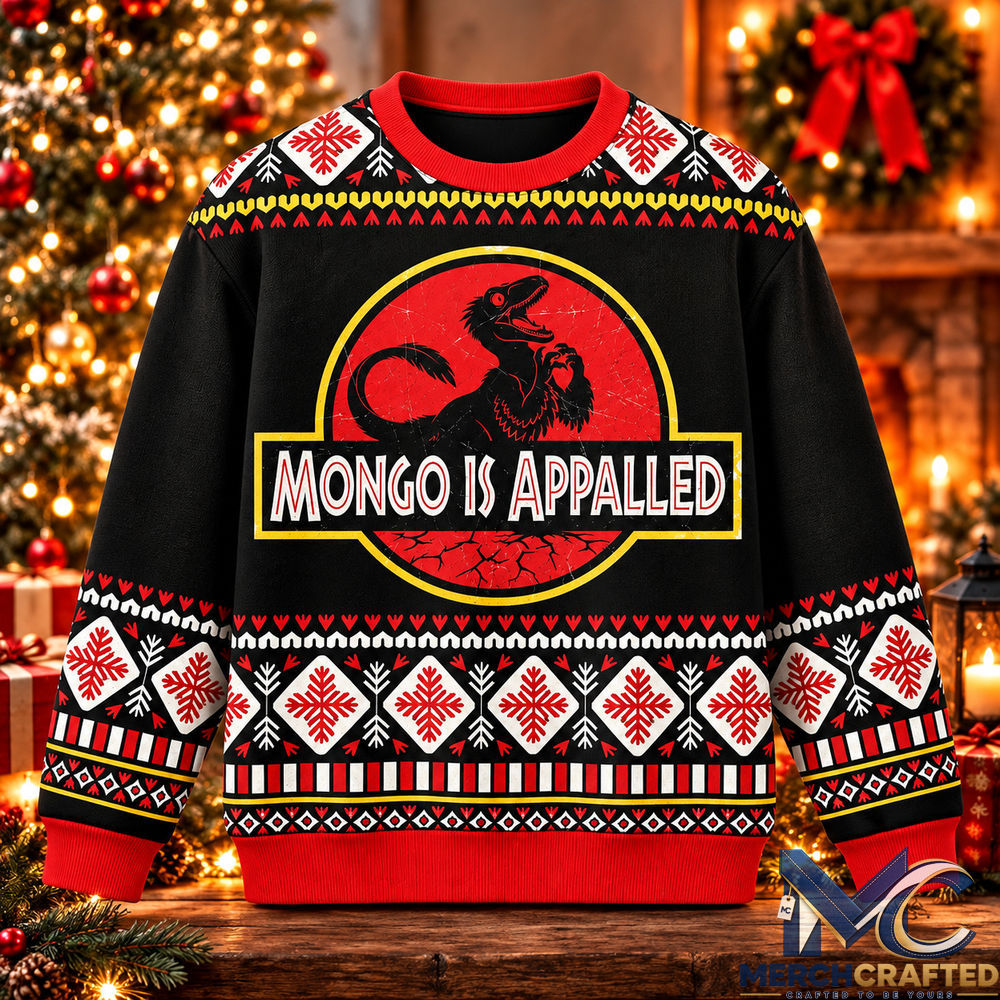 Mongo Is Appalled Dinosaur Ugly Christmas Sweater Funny Holiday Sweater for Men and Women