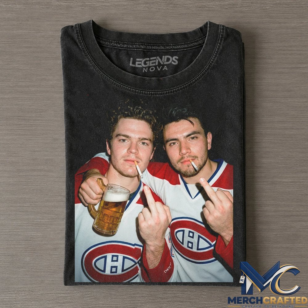 Montreal Canadiens Cole Caufield and Nick Suzuki Skating Action Shirt