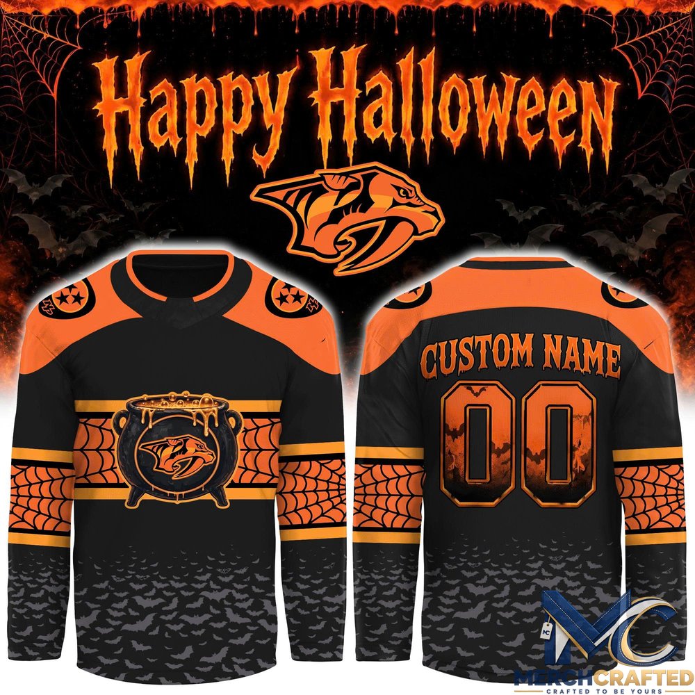 Nashville Predators Halloween 2026 Custom Hockey Jersey – Cauldron x Spiderweb Design