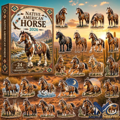 Native American Horse Advent Calendar 2026  24 Acrylic Horse Ornaments Gift Set