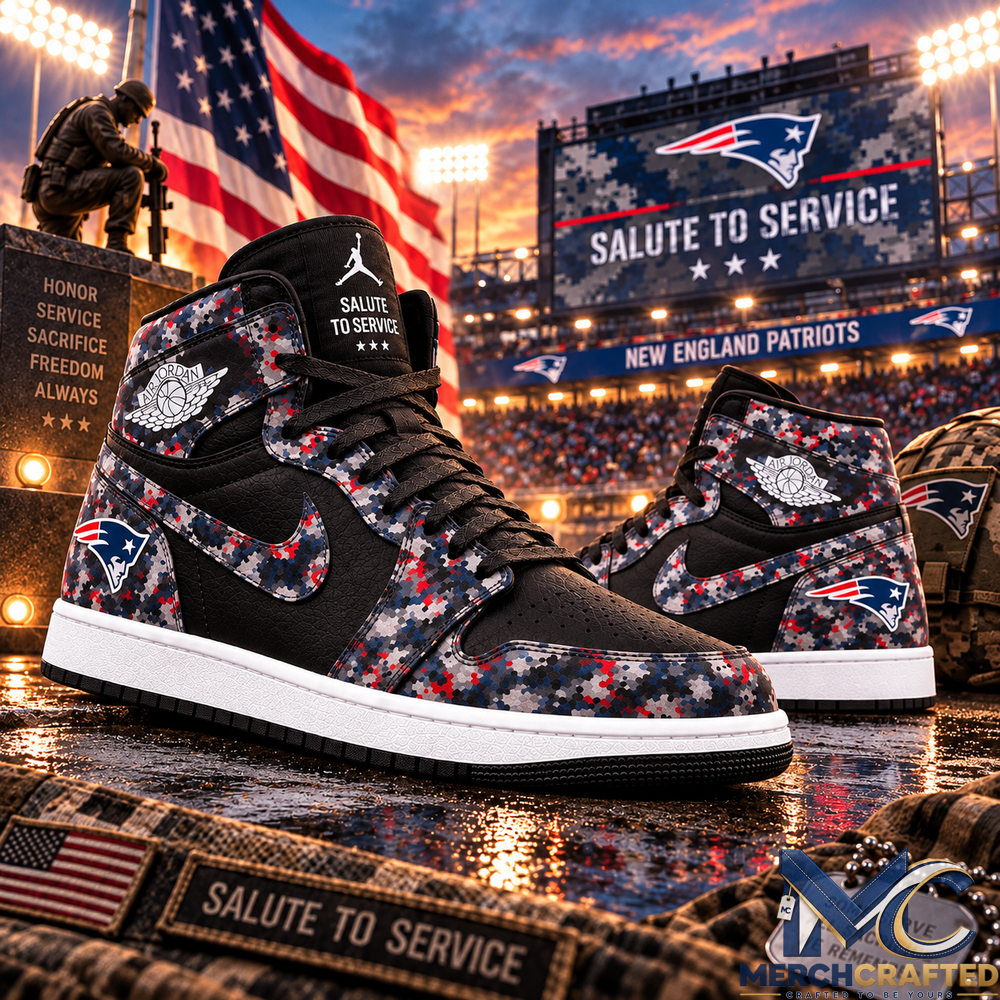 New England Patriots 2026 Salute to Service Camo High Top Shoes for Fans