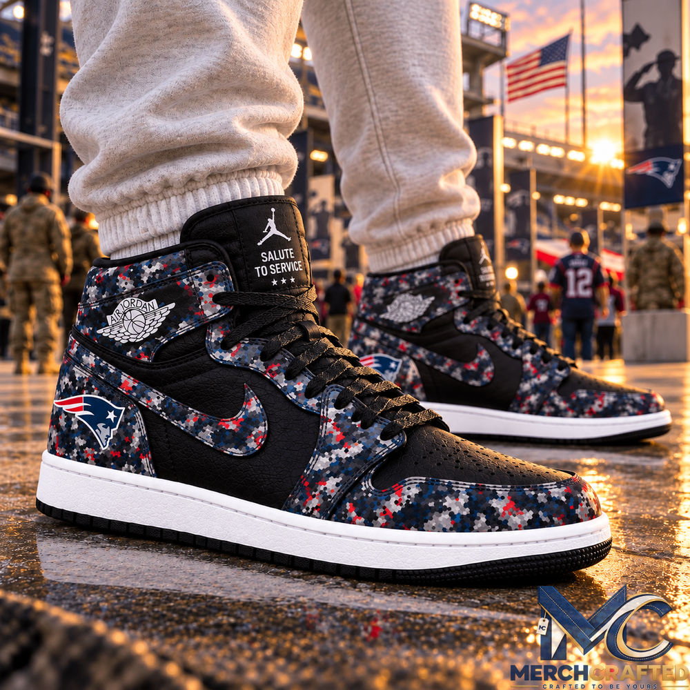 New England Patriots 2026 Salute to Service Camo High Top Shoes for Fans