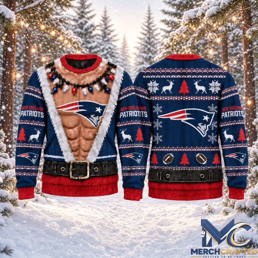 New England Patriots Funny Body 2026 Ugly Christmas Sweater  Football Christmas Graphic Sweater for Patriots Fans