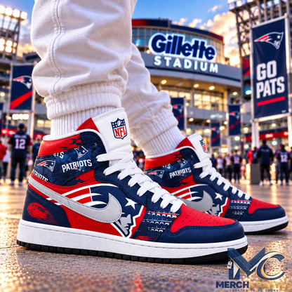 New England Patriots Navy Red High Top Shoes Football Fan Sneakers Game Day Gift