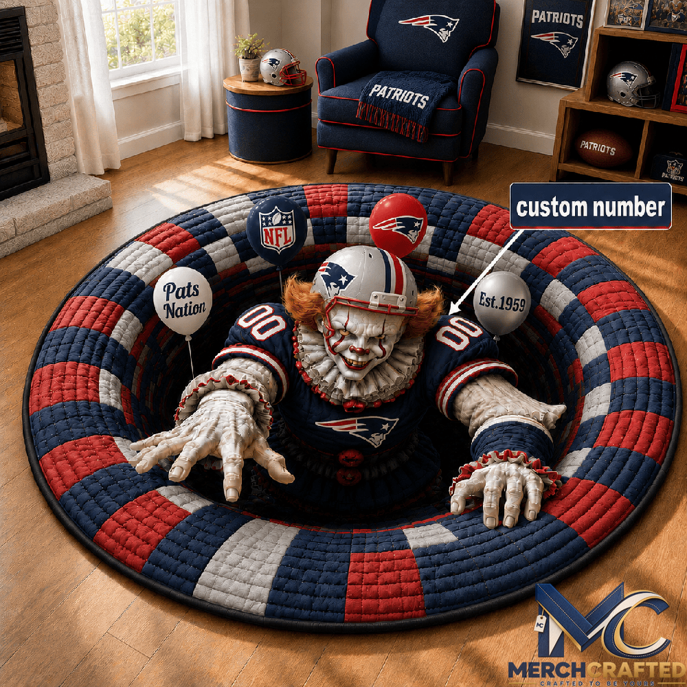 New England Patriots x Pennywise 2026 Halloween Custom Number Special Quilted Round Rug