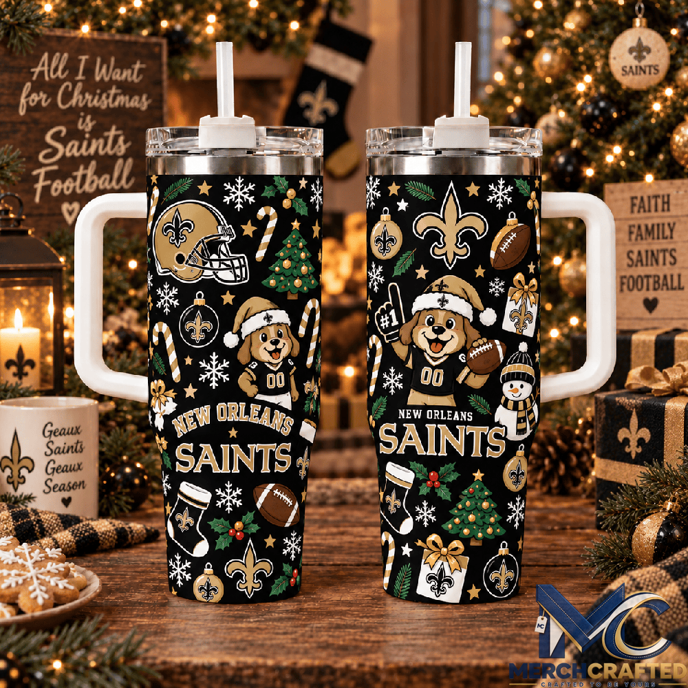 New Orleans Saints Christmas 40oz Tumbler With Handle – Holiday Football Fan Gift