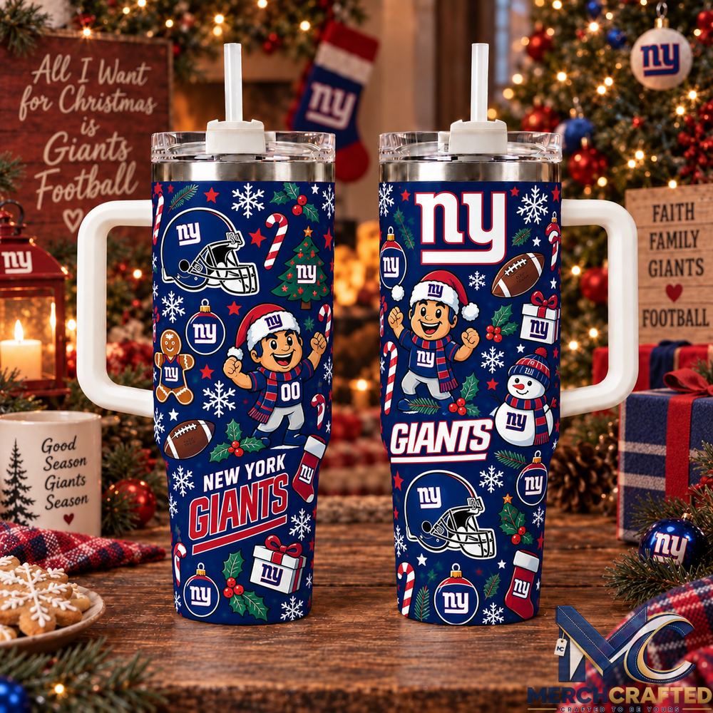 New York Giants Christmas 40oz Tumbler With Handle – Holiday Football Fan Gift