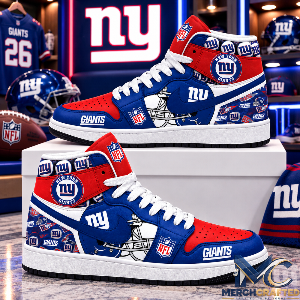 New York Giants Football High Top Sneakers Blue Red Fan Shoes