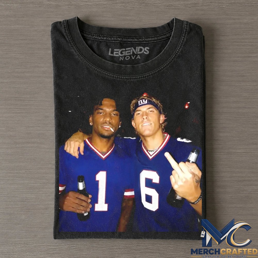 New York Giants Malik Nabers x Russell Wilson Drinking x Middle Finger T-Shirt