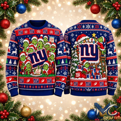 New York Giants Ugly Christmas Sweater 2026 Grinch Xmas Day Holiday Knit Pullover Unisex