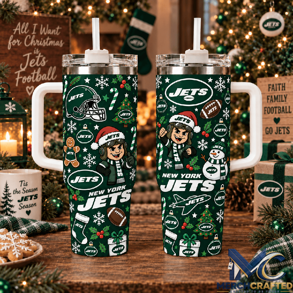 New York Jets Christmas 40oz Tumbler With Handle – Holiday Football Fan Gift