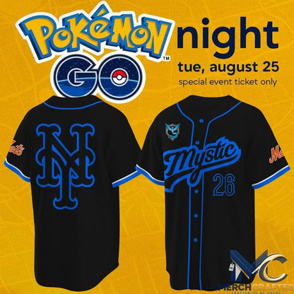 New York Mets Pokémon GO Night Team Mystic 2026 Baseball Jersey