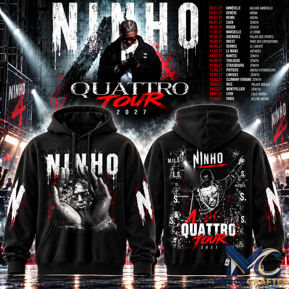 Ninho Quattro Tour 2027 Black Graphic Rap Hoodie