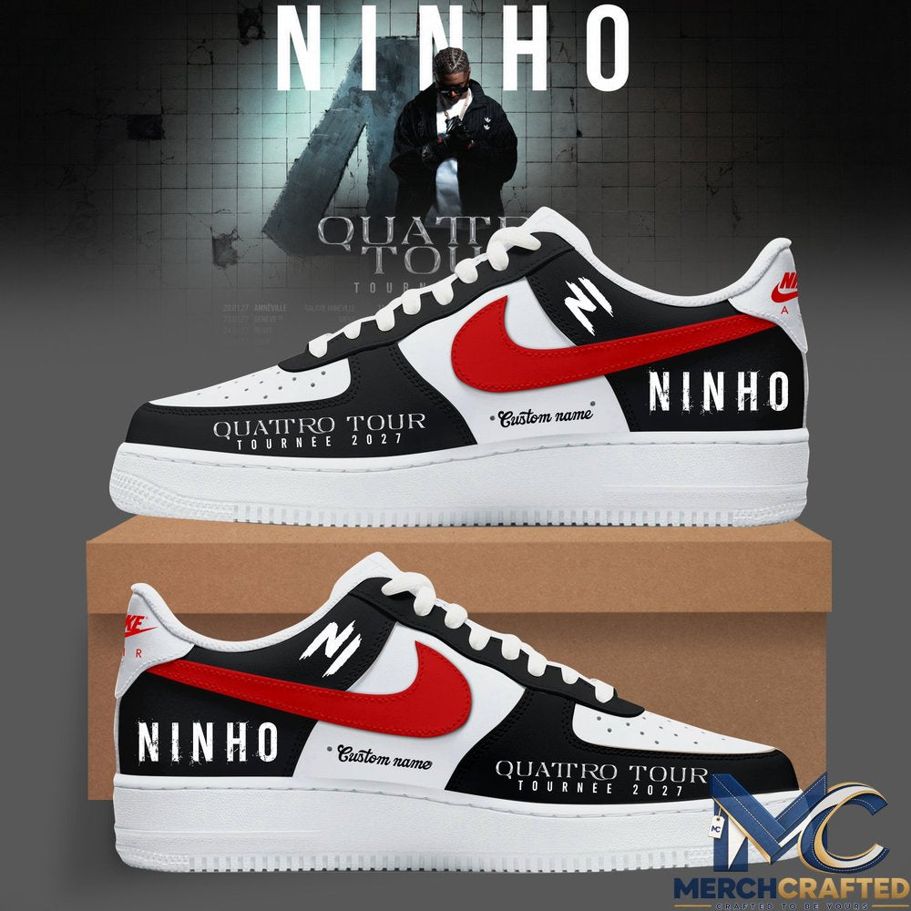 Ninho Quattro Tour 2027 Official Style Custom AF1 Shoes – Black Red White
