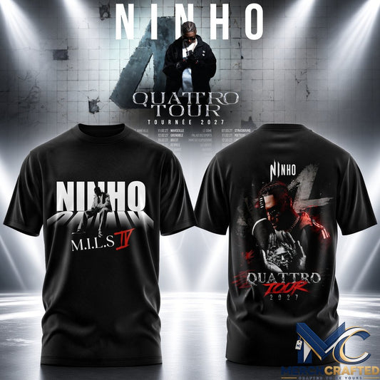 Ninho Quattro Tour Tournée 2027 Black Tee France Concert Merch