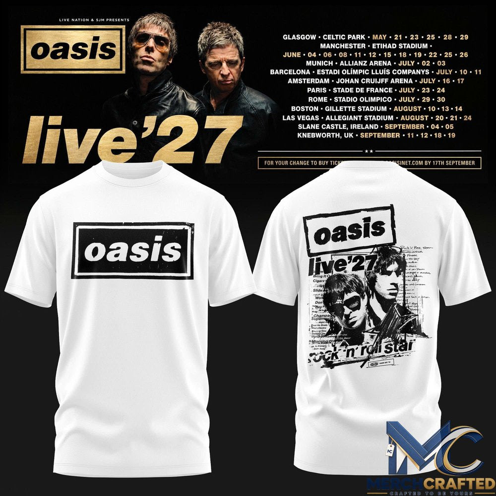Oasis Live 27 Rock N Roll Star Tour T Shirt