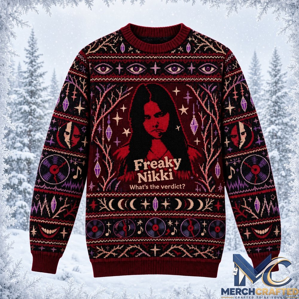 Obsession Movie What's The Verdict 2026 Christmas Ugly Sweater  Freaky Nikki Holiday Knit for True Crime Fans