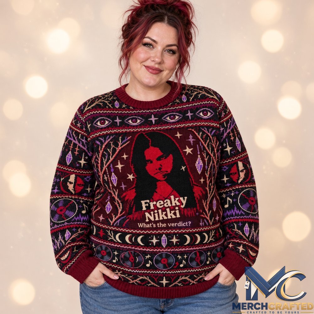 Obsession Movie What's The Verdict 2026 Christmas Ugly Sweater  Freaky Nikki Holiday Knit for True Crime Fans