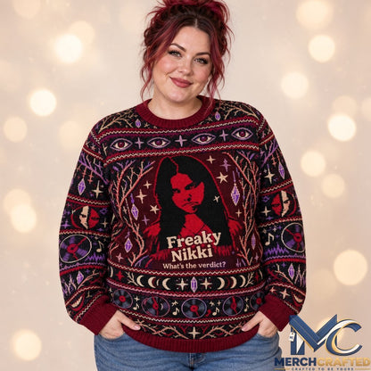Obsession Movie What's The Verdict 2026 Christmas Ugly Sweater  Freaky Nikki Holiday Knit for True Crime Fans
