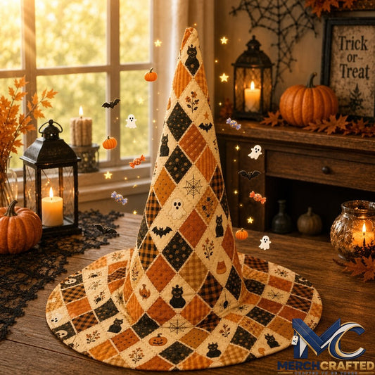 Orange Black Argyle Halloween 2026 Limited Quilted Witch Hat Costume Hat