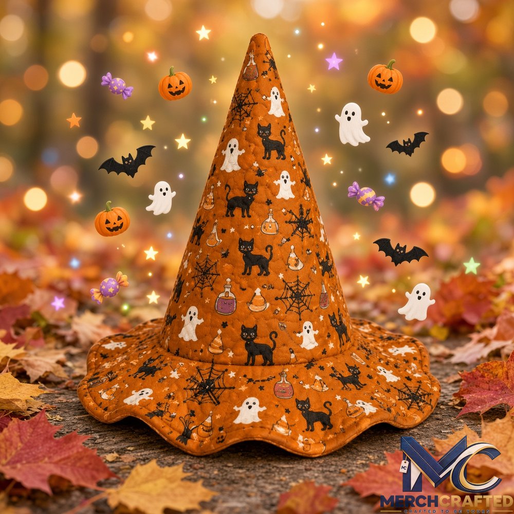 Orange Ghost Cat Halloween 2026 Limited Quilted Witch Hat Costume Hat