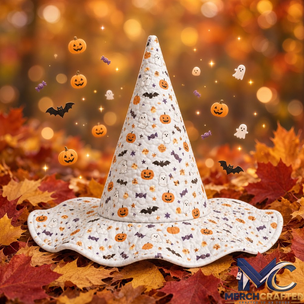 Orange Pumpkin Ghost Halloween 2026 Limited Quilted Witch Hat White Costume Hat