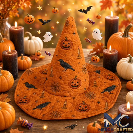 Orange Pumpkin Raven Halloween 2026 Limited Quilted Witch Hat Costume Hat