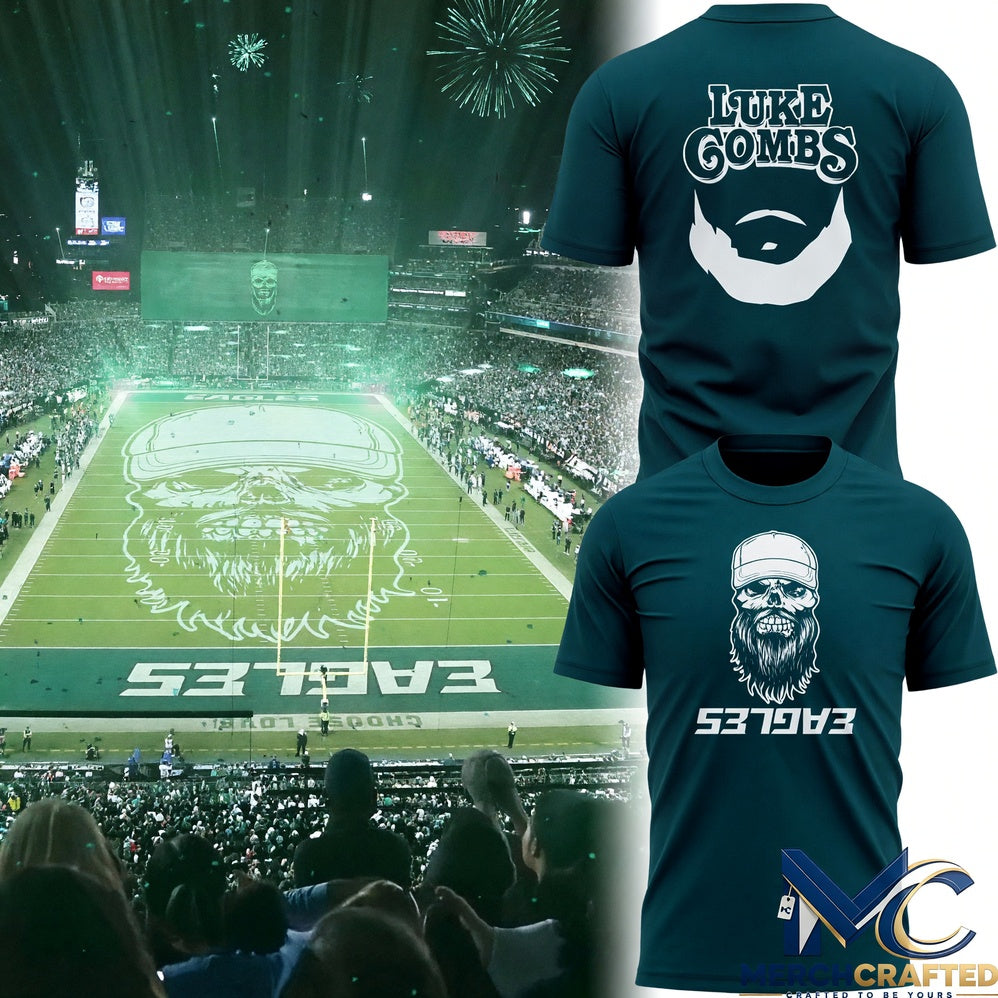 Philadelphia Eagles x Luke Combs skull-beard Special Edition Green Shirt