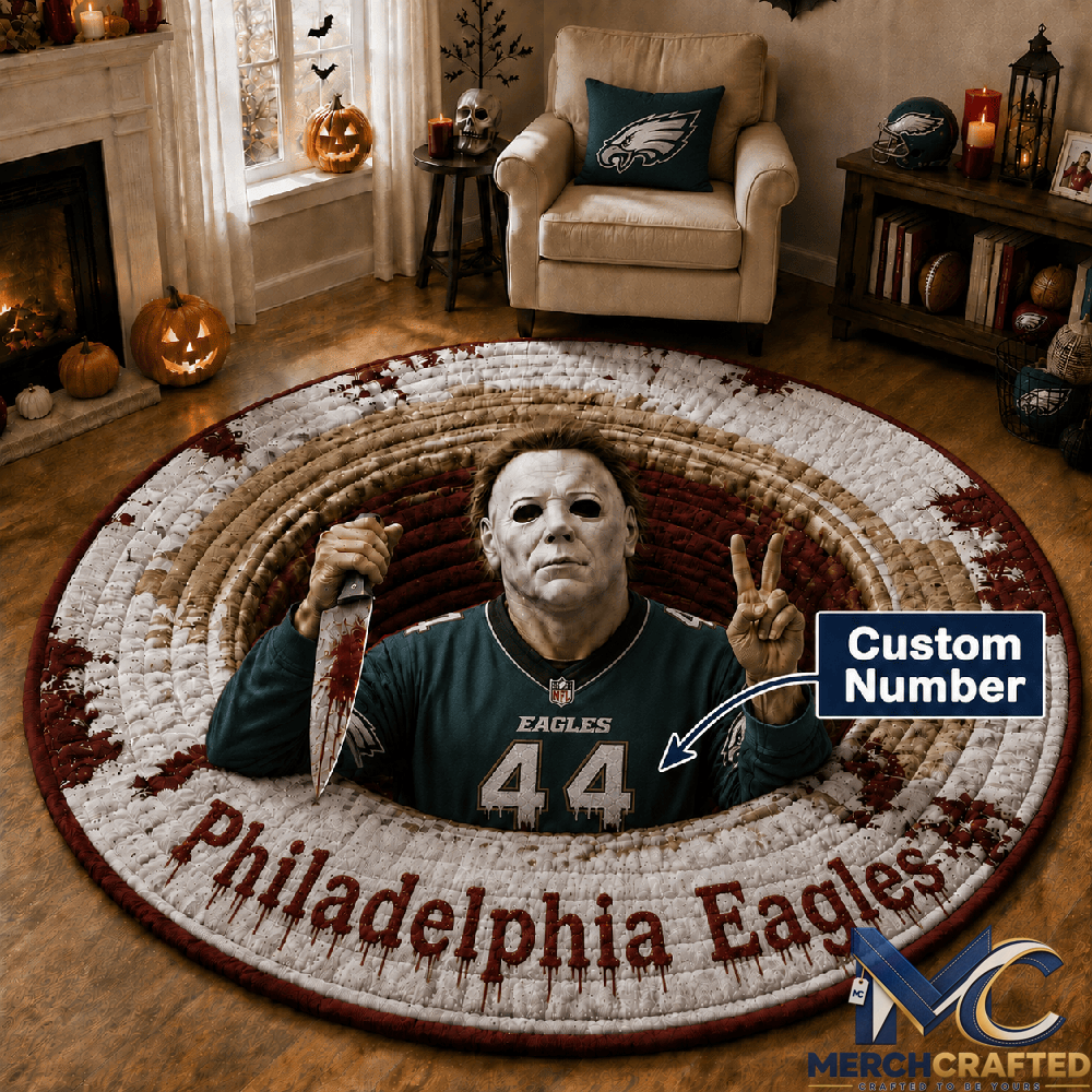 Philadelphia Eagles x Michael Myers 2026 Halloween Custom Number Special Quilted Round Rug