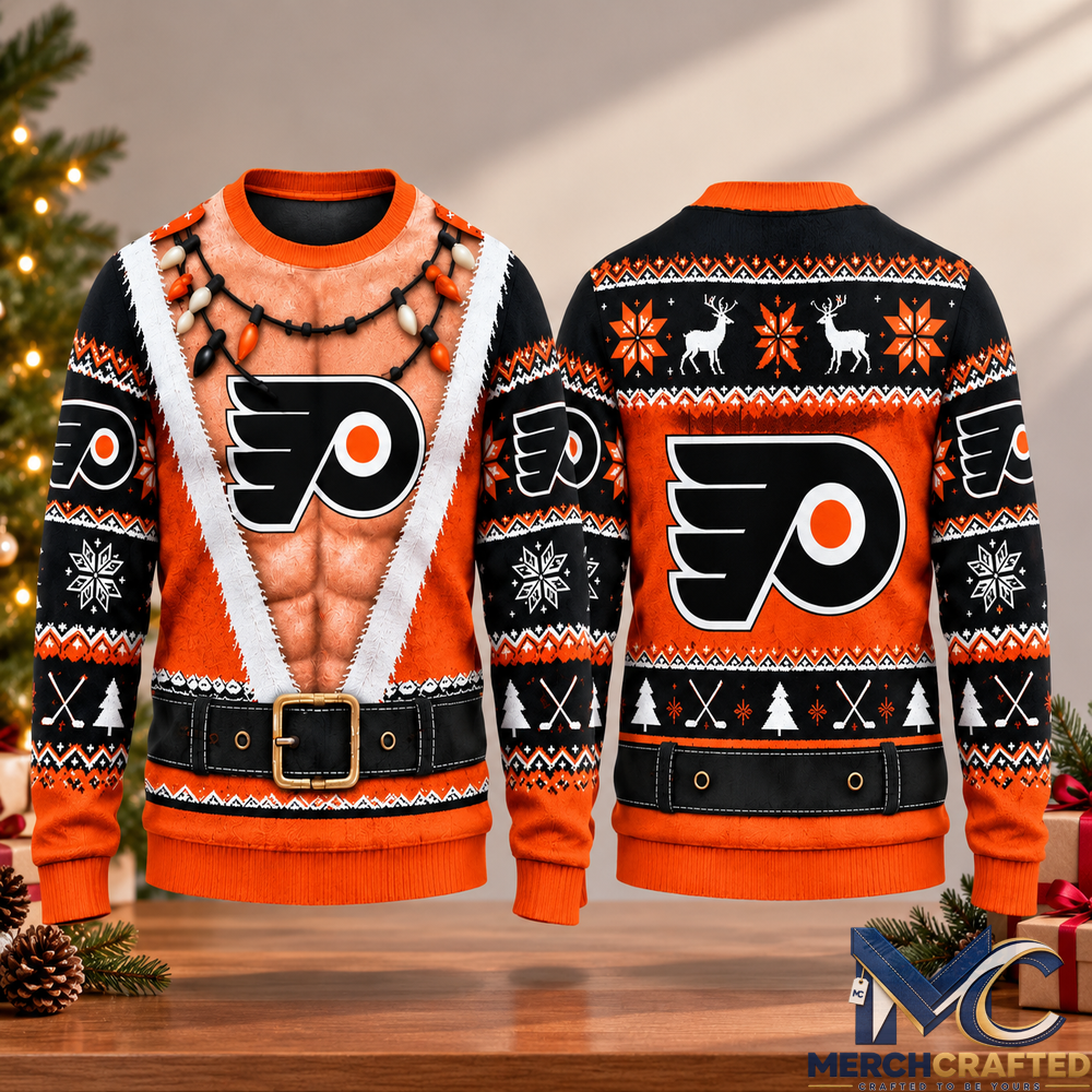Philadelphia Flyers Ugly Christmas Sweater Funny Muscle Santa Hockey Sweater Holiday Gift
