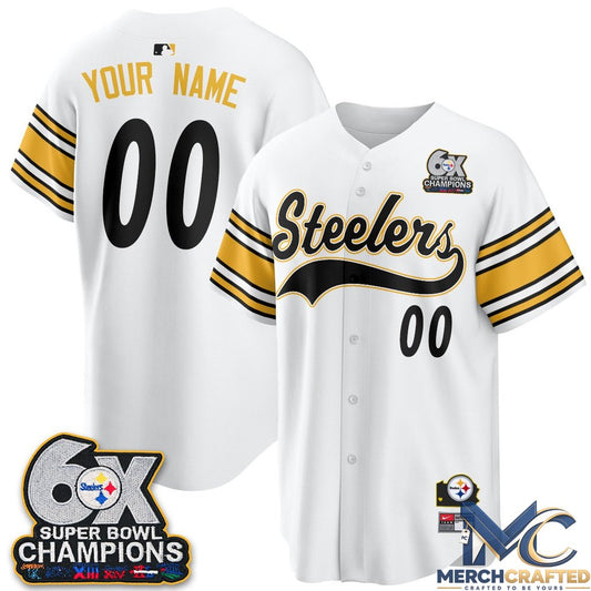 Pittsburgh Steelers 6X Champs Throwback Baseball Jersey