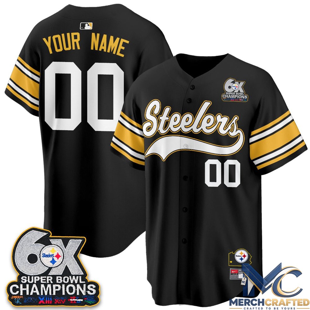 Pittsburgh Steelers 6X Champs Throwback Baseball Jersey